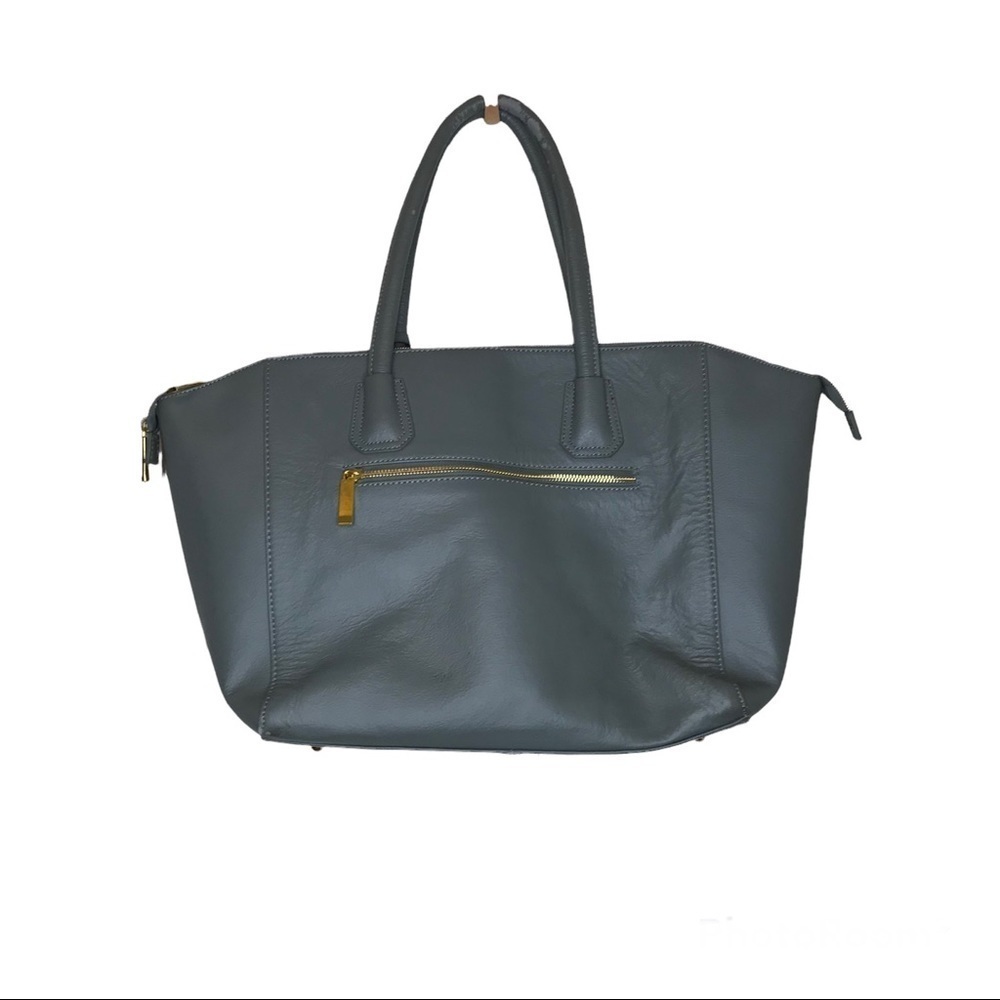 JOY & IMANโ Genuine Leather "Best Friend" City Satchel Tote Bag Purse Gray Logo